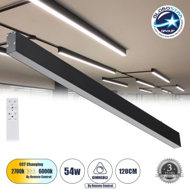 GLOBOSTAR® FELIX 61028-S Μοντέρνο Φωτιστικό Οροφής LED 54W 6500lm 120° AC 220-240V IP20 Ρυθμιζόμενο Λευκό CCT με Χειριστήριο από 2700K έως 6000K Dimmable - Lumileds SMD Chip - Μαύρο Ματ - Μ120 x Π3.5 x Υ7cm - 3 Χρόνια Εγγύηση